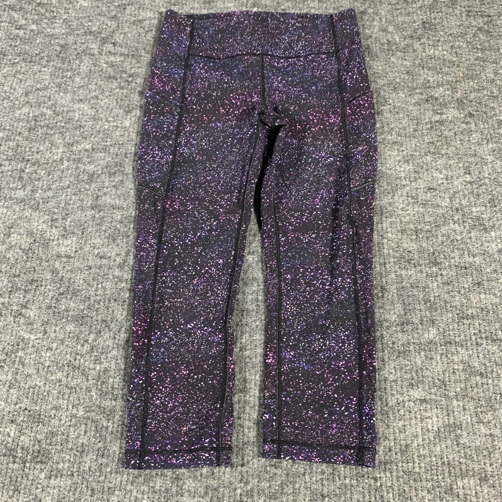 Lululemon Leggings Womens 4 Purple Speed Up Crop Cosmic Splatter Running Pockets